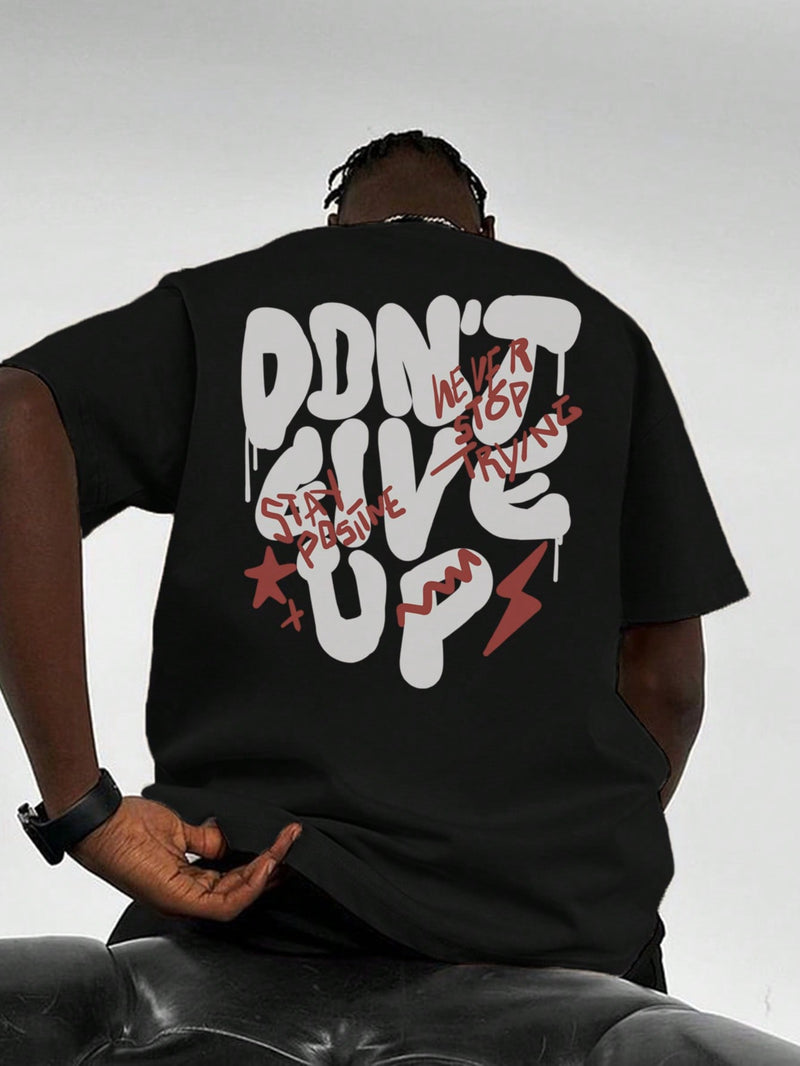 Don't Give Up Black Off Shoulder Graphic Tee