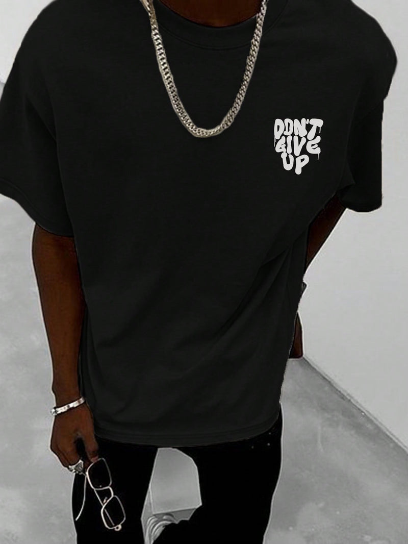 Don't Give Up Black Off Shoulder Graphic Tee