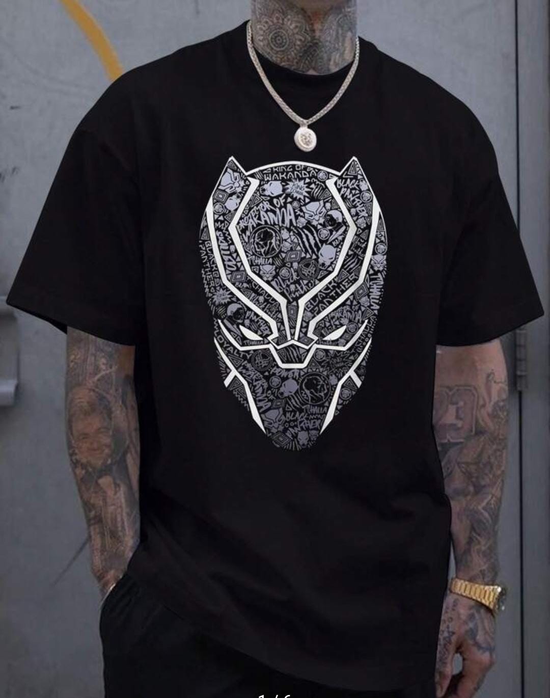 Black Panther Mask Oversize Printed T-shirt For Men's