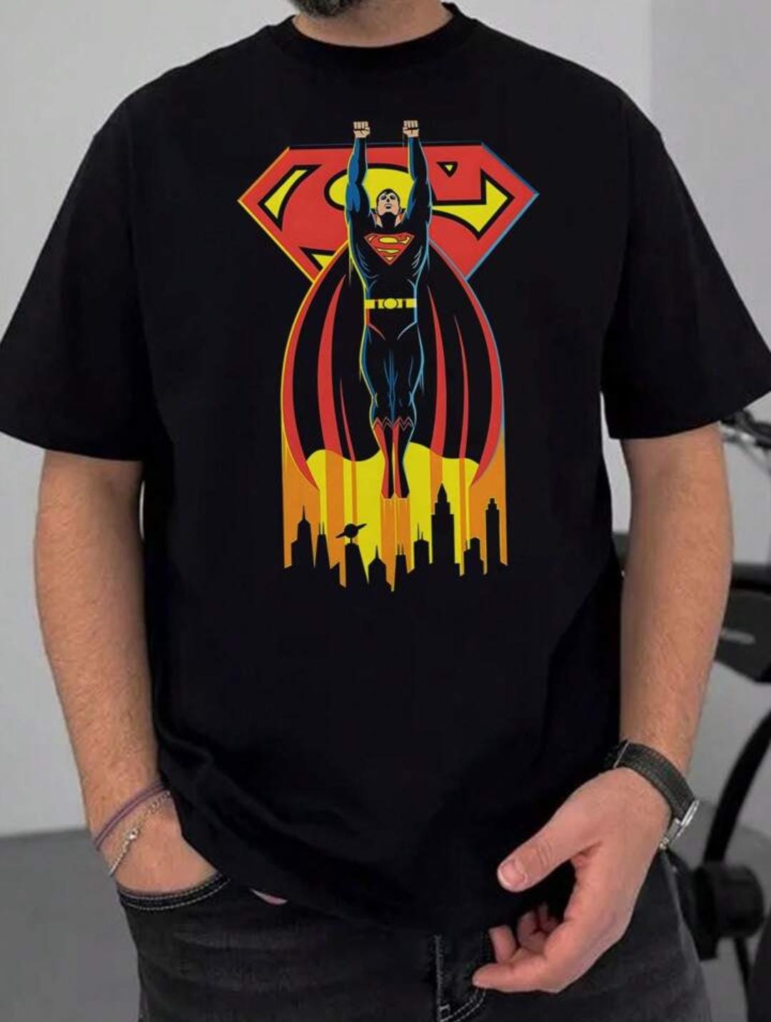 Flying Superman Oversize Printed T-shirt For Men's