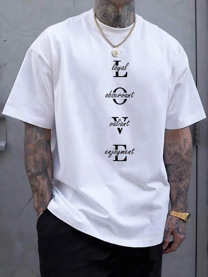 L.O.V.E White Printed Tshirt For Mens