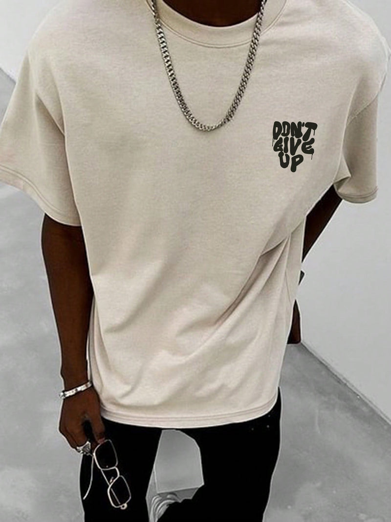 Don't Give Up Beige Off Shoulder Graphic Tee
