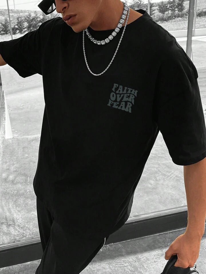 Faith Over Fear Black Oversize Imported Tshirt