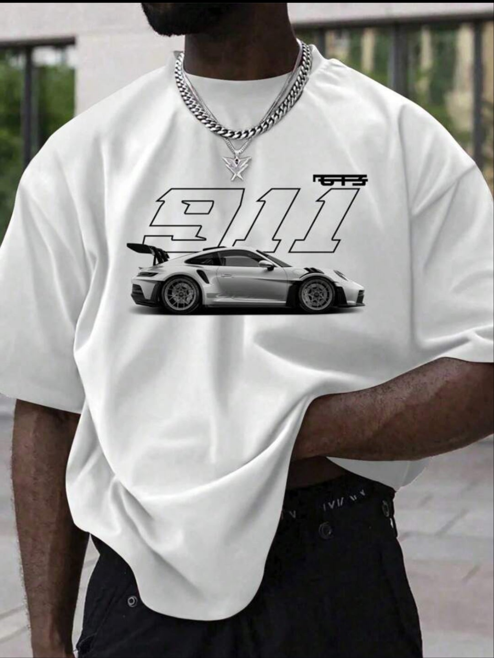 911 Racing White Off Shoulder Tshirt For Mens