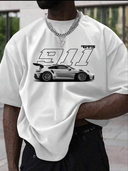 911 Racing White Off Shoulder Tshirt For Mens