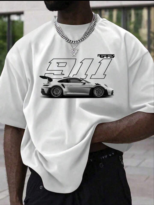 911 Racing White Off Shoulder Tshirt For Mens