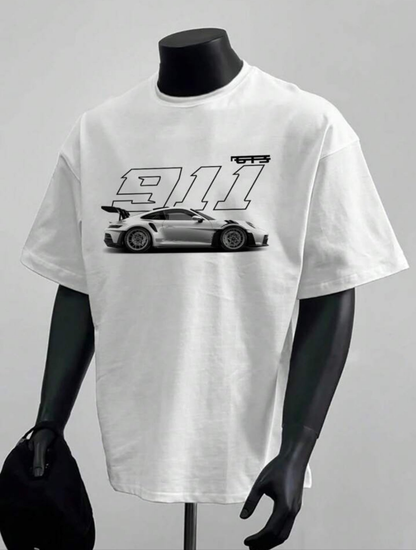 911 Racing White Off Shoulder Tshirt For Mens