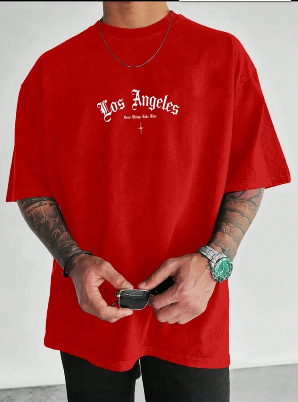 Red Good Things Take Time Oversize Tshirt