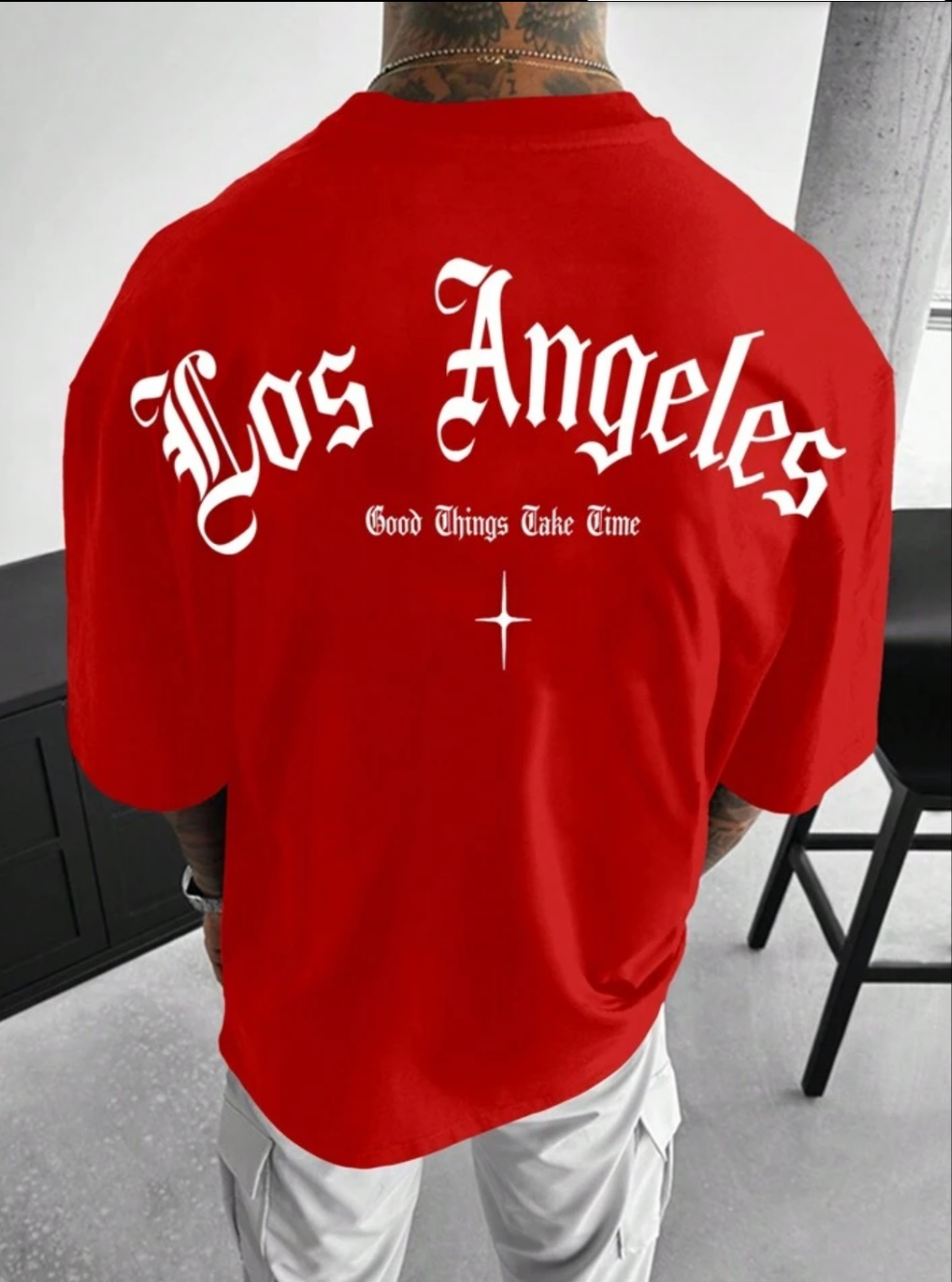 Red Good Things Take Time Oversize Tshirt