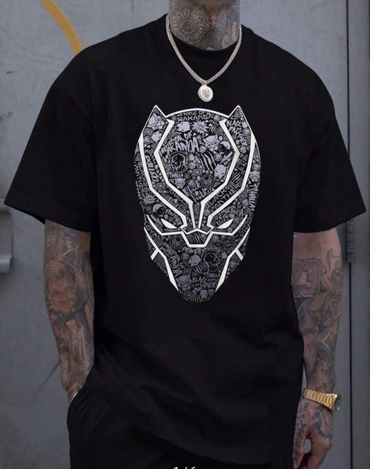 Black Panther Mask Oversize Printed T-shirt For Men's