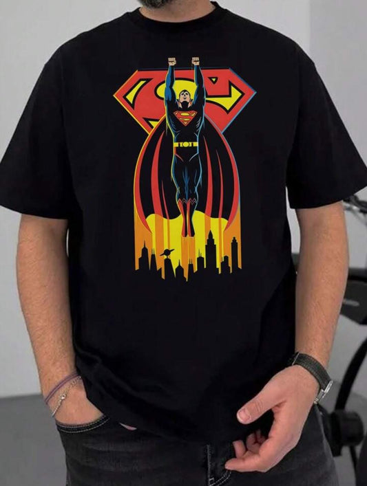 Flying Superman Oversize Printed T-shirt For Men's