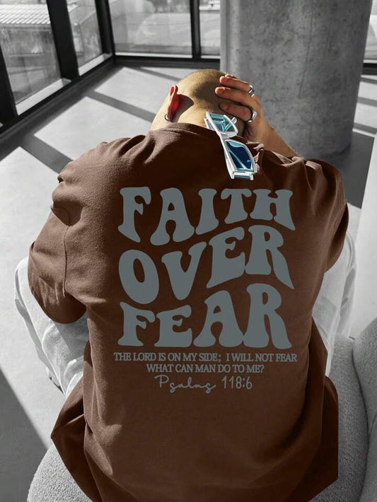 Faith Over Fear Brown Oversize Tshirt