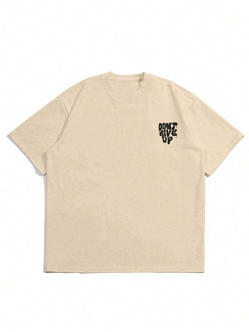 Don't Give Up Beige Off Shoulder Graphic Tee