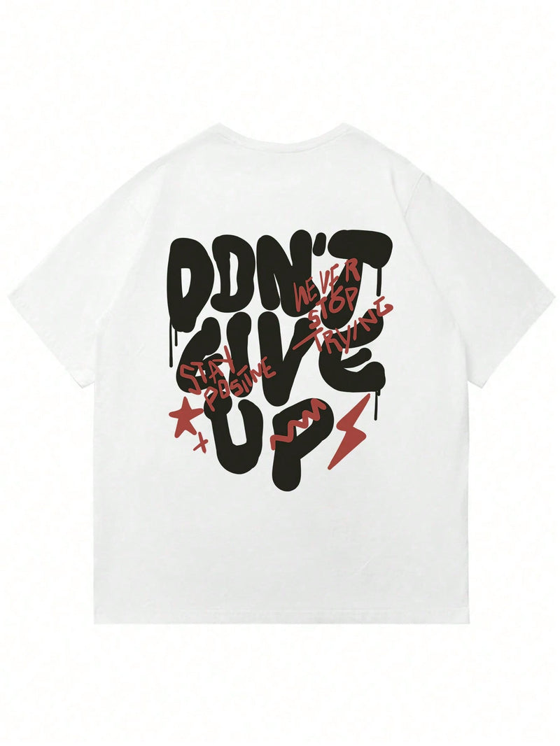 Don't Give Up White Off Shoulder Graphic Imported Tee