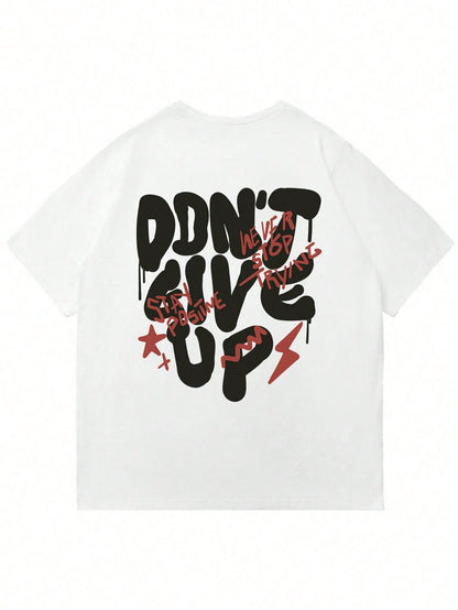 Don't Give Up White Off Shoulder Graphic Imported Tee