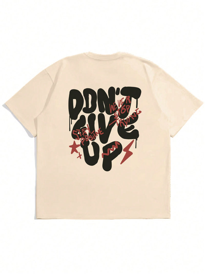 Don't Give Up Beige Off Shoulder Graphic Tee