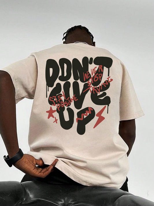 Don't Give Up Beige Off Shoulder Graphic Tee