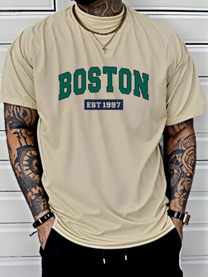 BOSTON EST 1997 Beige Oversize Tshirt