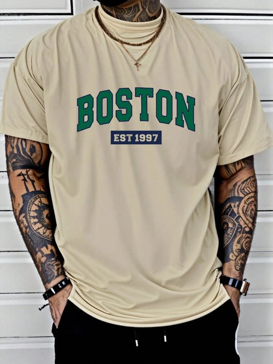 BOSTON EST 1997 Beige Oversize Tshirt