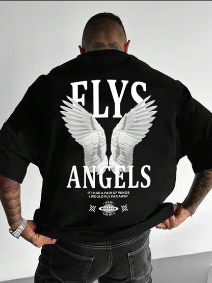 Flys Angels Black Oversize Tshirt For Mens