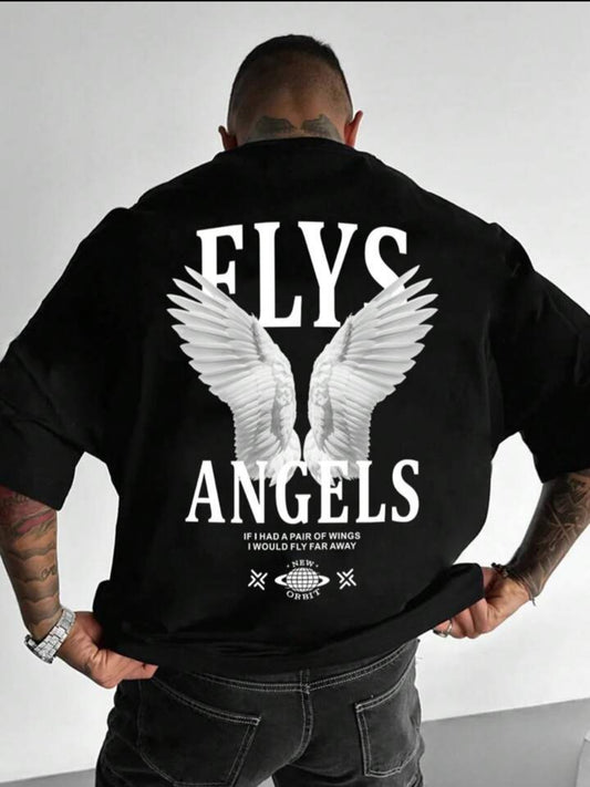 Flys Angels Black Oversize Tshirt For Mens
