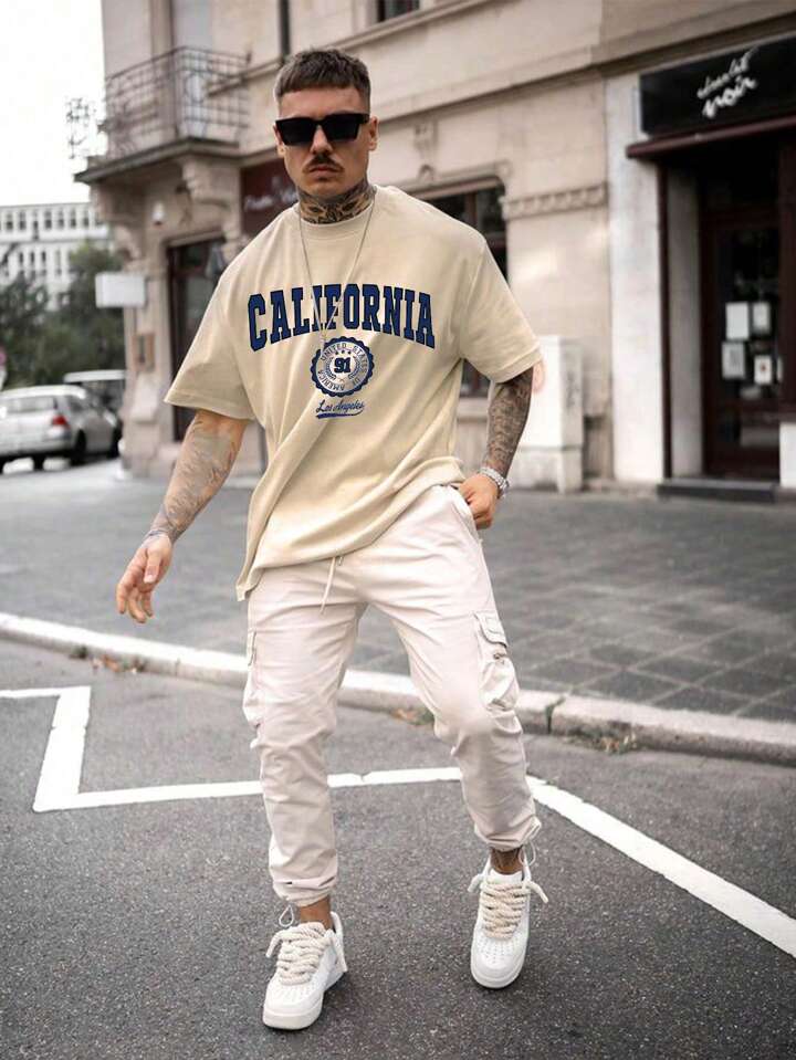 AUS California Oversize Beige Tshirt For Mens