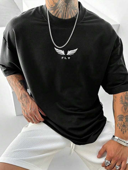 Flys Angels Black Oversize Tshirt For Mens