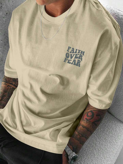 Faith Over Fear Beige Oversize Tshirt
