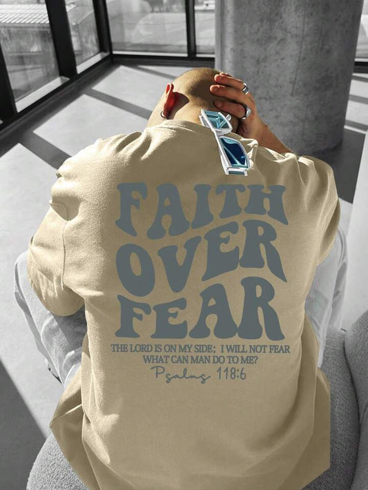 Faith Over Fear Beige Oversize Tshirt