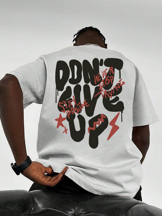 Don't Give Up White Off Shoulder Graphic Imported Tee